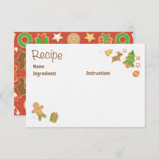 クリスマスのクッキーの図解入りの、写真付きのなレシピカード 招待状 (正面/裏面)