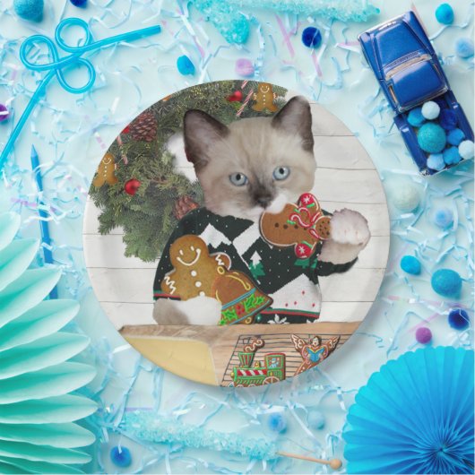 クリスマスのクッキーの子ネコの紙皿 ペーパープレート (パーティー)