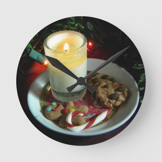 クリスマスのクッキーの蝋燭III ラウンド壁時計 (正面)