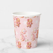 クリスマスのクッキージンジャーブレッドマンピンクのクリスマス 紙コップ (右)