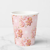 クリスマスのクッキージンジャーブレッドマンピンクのクリスマス 紙コップ (正面)