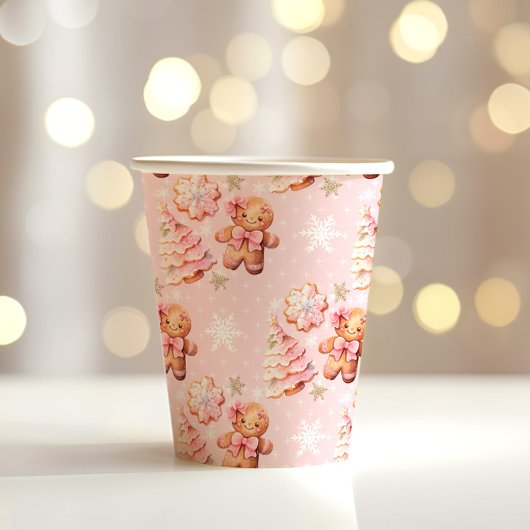 クリスマスのクッキージンジャーブレッドマンピンクのクリスマス 紙コップ