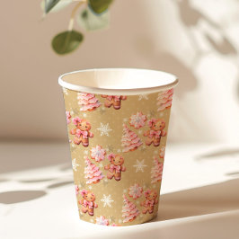 クリスマスのクッキージンジャーブレッドマンピンクのクリスマス 紙コップ