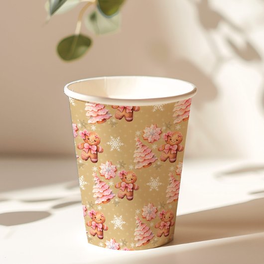 クリスマスのクッキージンジャーブレッドマンピンクのクリスマス 紙コップ