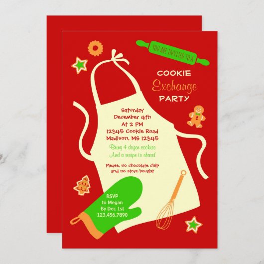 クリスマスのクッキー交換パーティの招待状 招待状 (正面/裏面)