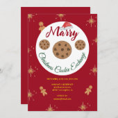 クリスマスのクッキー交換赤いジンジャーパンフェスティバル 招待状 (正面/裏面)