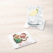 クリスマスのクッキー、メリークリスマス スクエアペーパーコースター (インサイチュ)