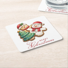 クリスマスのクッキー、メリークリスマス スクエアペーパーコースター