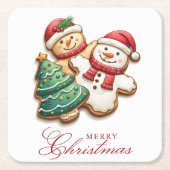 クリスマスのクッキー、メリークリスマス スクエアペーパーコースター (正面)