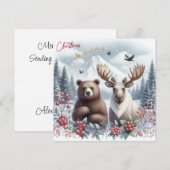クリスマスのクマ、ヘラジカと美しい自然 シーズンカード (正面/裏面)