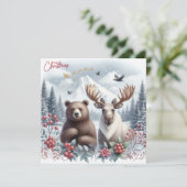 クリスマスのクマ、ヘラジカと美しい自然 シーズンカード (スタンド正面)