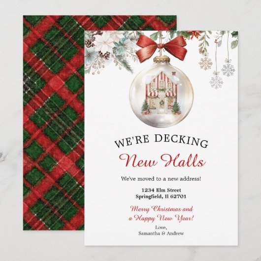 クリスマスのクラシックな家の冬の宝玉 新しい住所 招待状 (正面/裏面)
