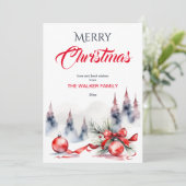 クリスマスのクラシックな赤い飾りと松の木 シーズンカード (スタンド正面)