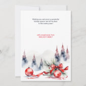 クリスマスのクラシックな赤い飾りと松の木 シーズンカード (裏面)