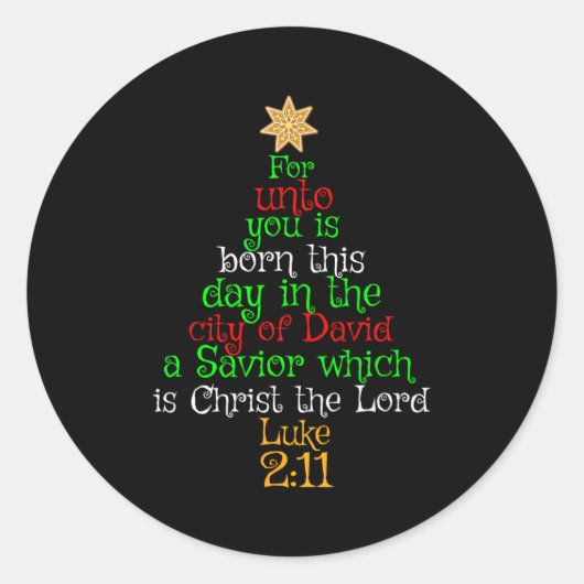 クリスマスのクリスチャンのシャツ生まれは救い主だ ラウンドシール (正面)