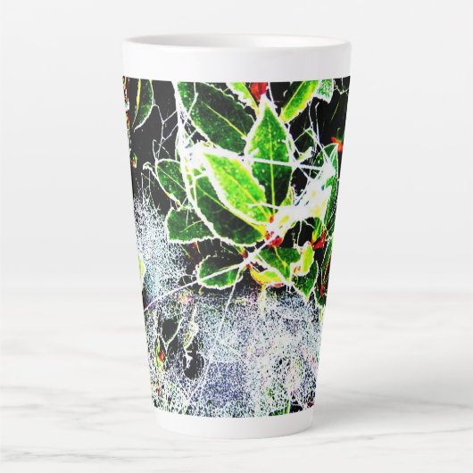 クリスマスのクリスマスにホラーとベリーの霜とクモの巣 カフェラテマグ (正面)