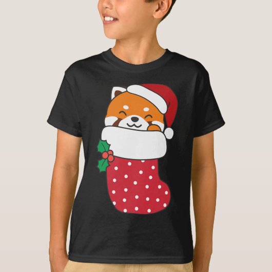 クリスマスのクリスマスに可愛い赤いストッキング Tシャツ (正面)