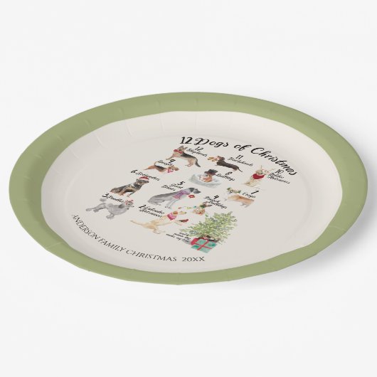 クリスマスのクリスマスの休日のお祝い12犬 ペーパープレート (アングル)