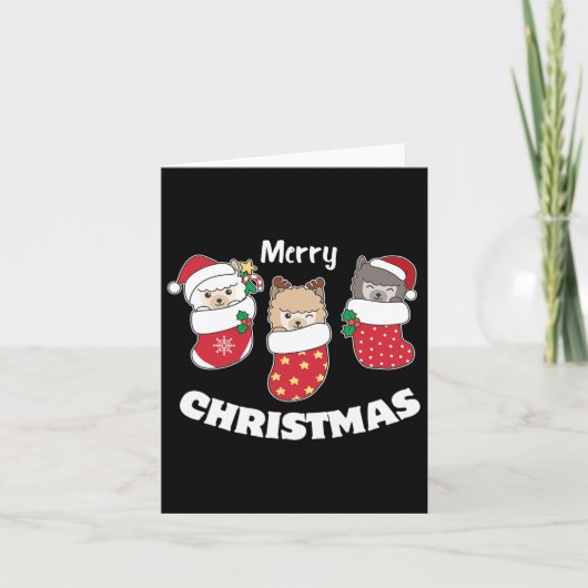 クリスマスのクリスマスストッキングの可愛いアルパカ カード (正面)