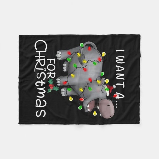 クリスマスのクリスマスHippo Lovにヒッポタマスが欲しい フリースブランケット (正面(横))