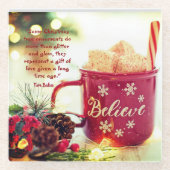 クリスマスのグラスコースターの言葉 Believe ガラスコースター (正面)