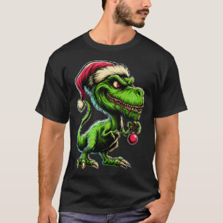 クリスマスのグリンチに扮したティラノサウルス Tシャツ
