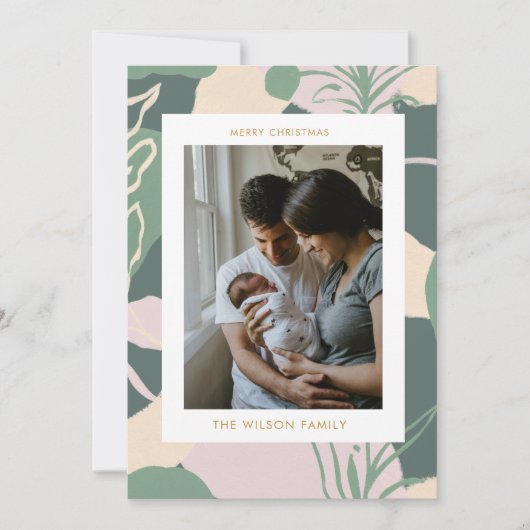 クリスマスのグリーンがかわいい家族の写真 シーズンカード (正面)