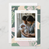 クリスマスのグリーンがかわいい家族の写真 シーズンカード (正面/裏面)