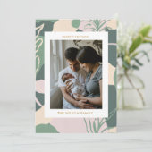クリスマスのグリーンがかわいい家族の写真 シーズンカード (スタンド正面)
