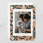 クリスマスのグリーンがキュートな家族写真のホリデー シーズンカード (正面/裏面)