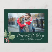 クリスマスのグリーンが楽しいホリデーシーズン 保存日付 シーズンポストカード (正面)