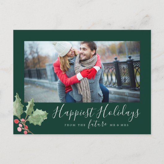 クリスマスのグリーンが楽しいホリデーシーズン 保存日付 シーズンポストカード (正面)