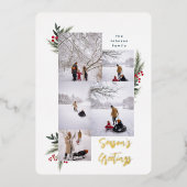 クリスマスのグリーンと実のフレーム写真カード5枚セット 箔シーズンカード (正面)