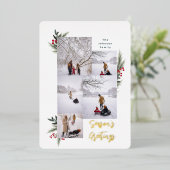 クリスマスのグリーンと実のフレーム写真カード5枚セット 箔シーズンカード (立ち正面)