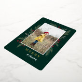 クリスマスのグリーンと実のフレーム写真 箔シーズンカード (回転した状態)