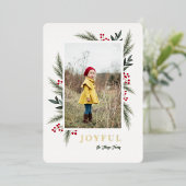 クリスマスのグリーンと実のフレーム写真 箔シーズンカード (立ち正面)