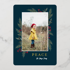 クリスマスのグリーンと実のフレーム写真 箔シーズンカード