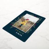 クリスマスのグリーンと実のフレーム写真 箔シーズンカード (回転した状態)