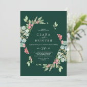 クリスマスのグリーンと実 | 緑のカジュアルウェディング 招待状 (スタンド正面)