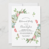 クリスマスのグリーンと赤いベリーの退職パーティー 招待状 (正面)