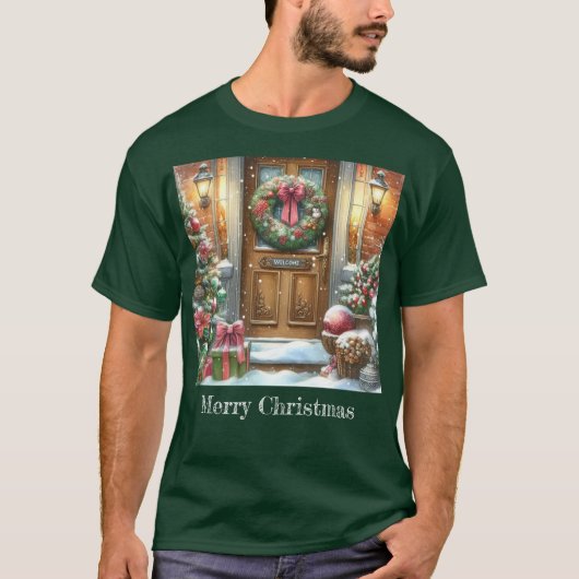 クリスマスのグリーンなウェルカム Tシャツ (正面)