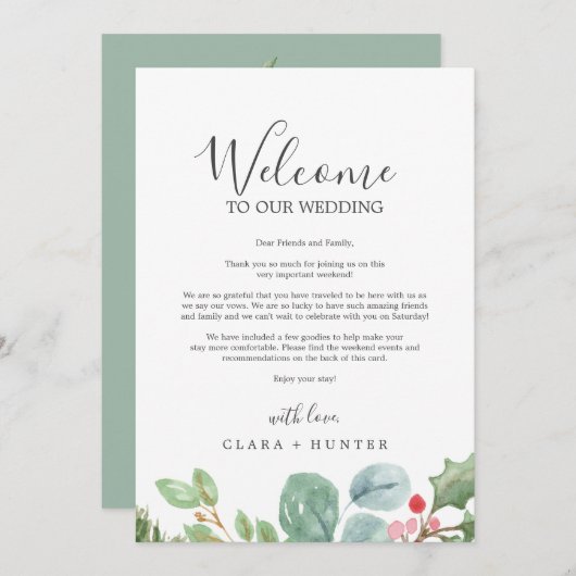 クリスマスのグリーンウェルカムレター＆スケジュール (正面/裏面)