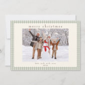 クリスマスのグリーンギンガムチェック格子状フォトカード シーズンカード (正面)