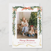 クリスマスのグリーンリースとリボン 1枚の写真 シーズンカード (正面)