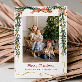 クリスマスのグリーンリースとリボン 1枚の写真 シーズンカード