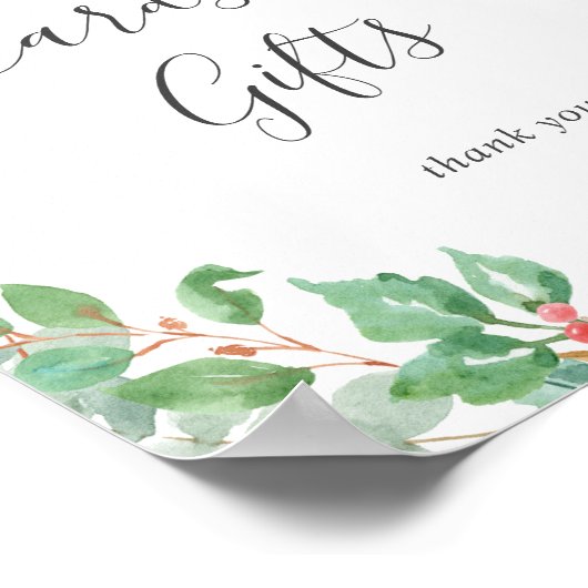 クリスマスのグリーンリースのカードとギフトのサイン ポスター (角)