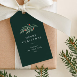 クリスマスのグリーンリーフ ミニマルタイポグラフィ グリーン ギフトタグ