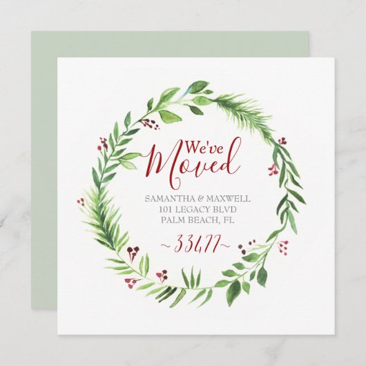 クリスマスのグリーン引越しのお知らせ シーズンカード (正面/裏面)