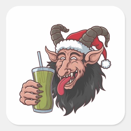 クリスマスのグリーン抹茶を飲むクランプス スプーキー スクエアシール (正面)