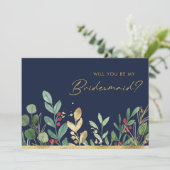 クリスマスのグリーン | ネイビーのブライズメイド提案 招待状 (スタンド正面)